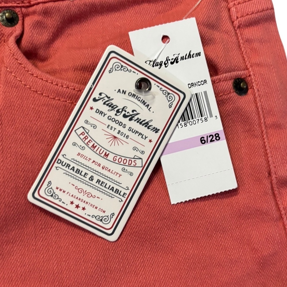 Flag &‎ Anthem Denim Shorts Cuffed Coral Pink Casual Everyday Size 6/28NWT - Picture 5 of 9
